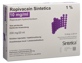 Ropivacain Sintetica 10 mg/ml Solution for injection/infusion 10x20ml